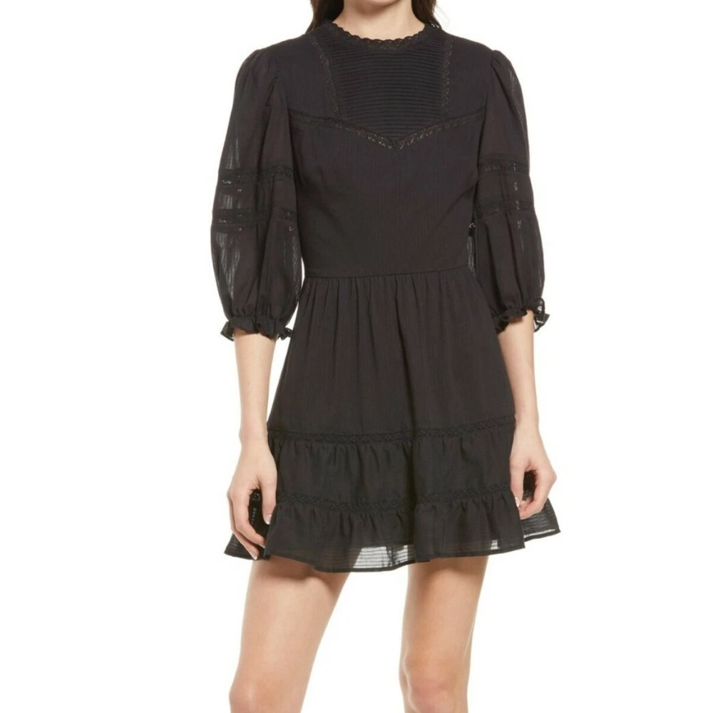 Reformation Miley Dress‎ Black Mini Dress Lace Detail Cotton